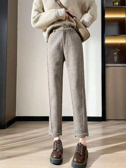 Calça reta de tweed de cintura alta