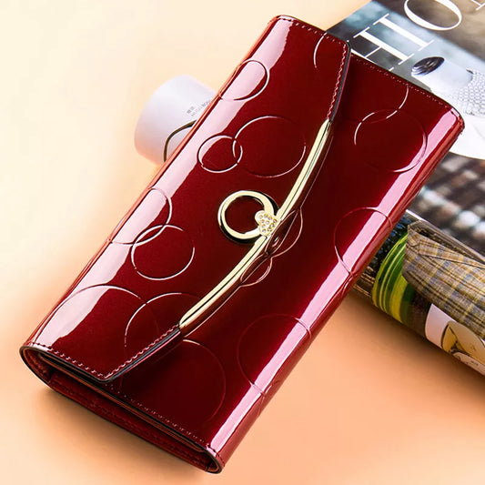 Carteira de couro com bolso para celular